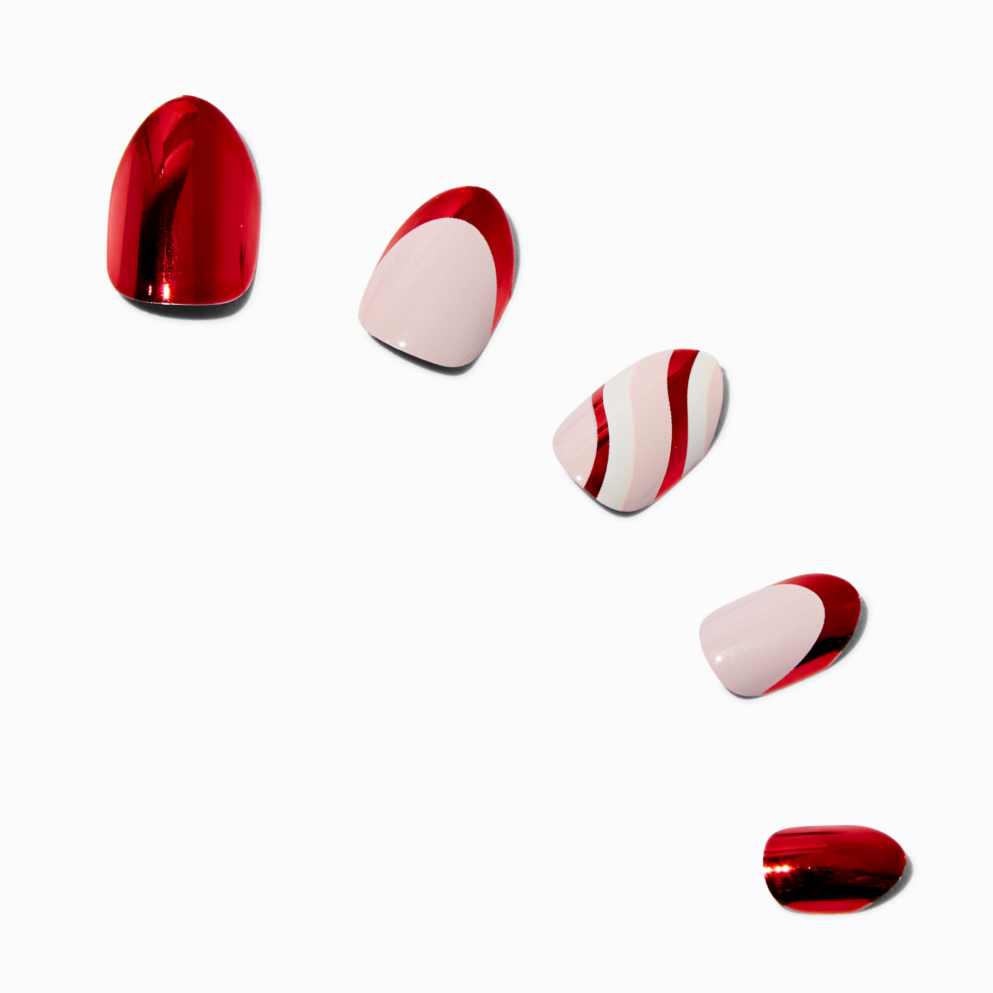 Red Chrome Swirl Stiletto Vegan Faux Nail Set - 24 Pack,