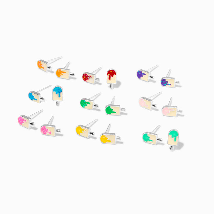 Rainbow Glitter Ice Pop Stud Earrings - 9 Pack,