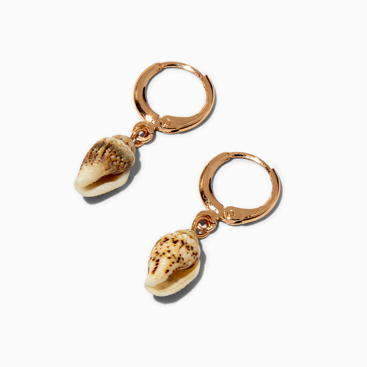 Gold-tone Shell Huggie Hoop Earrings ,