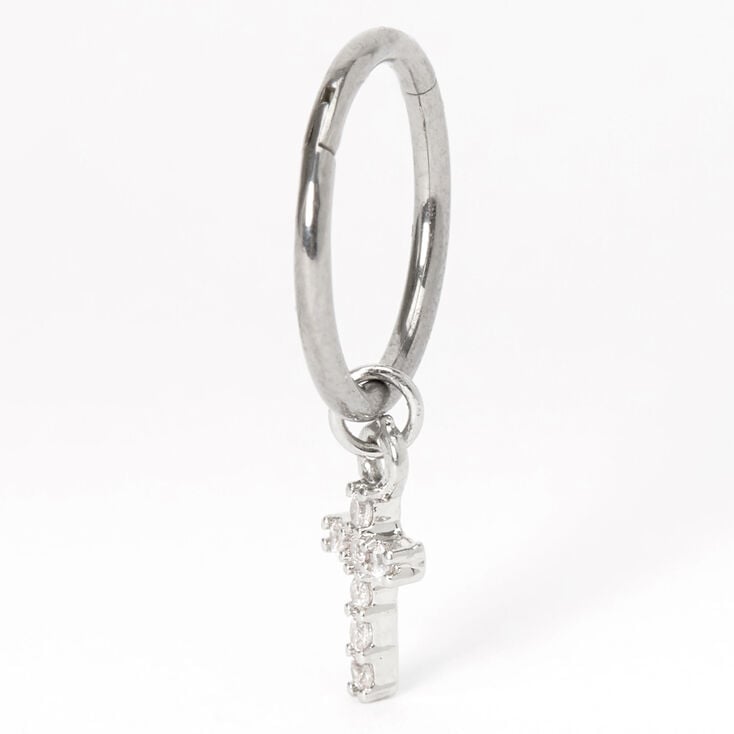 Silver-tone Titanium 16G Crystal Cross Charm Cartilage Earring,