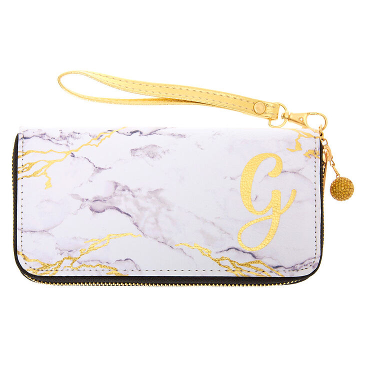 Gold Marble Initial Wristlet - G,