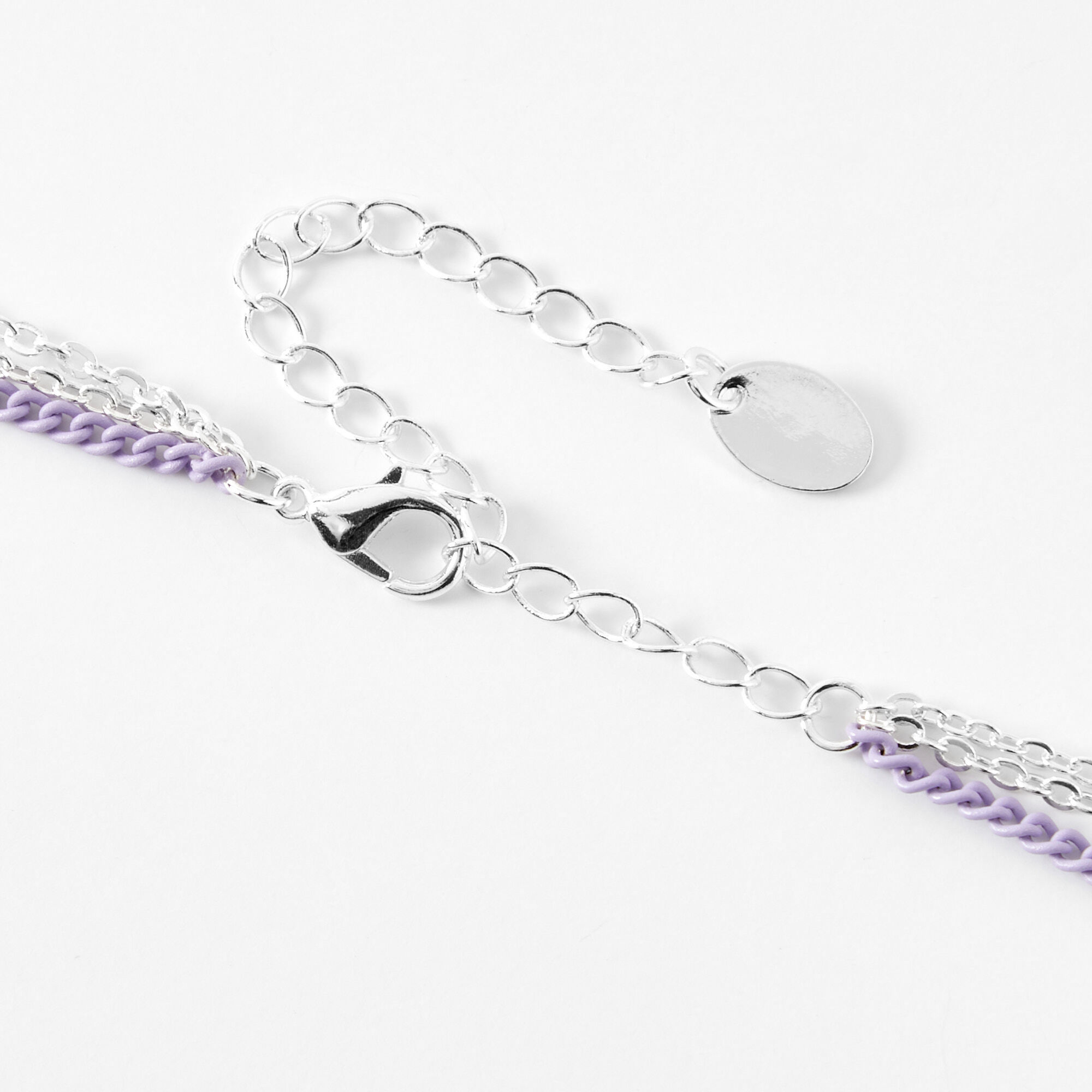 Silver & Purple Heart Chain Multi Strand Necklace,