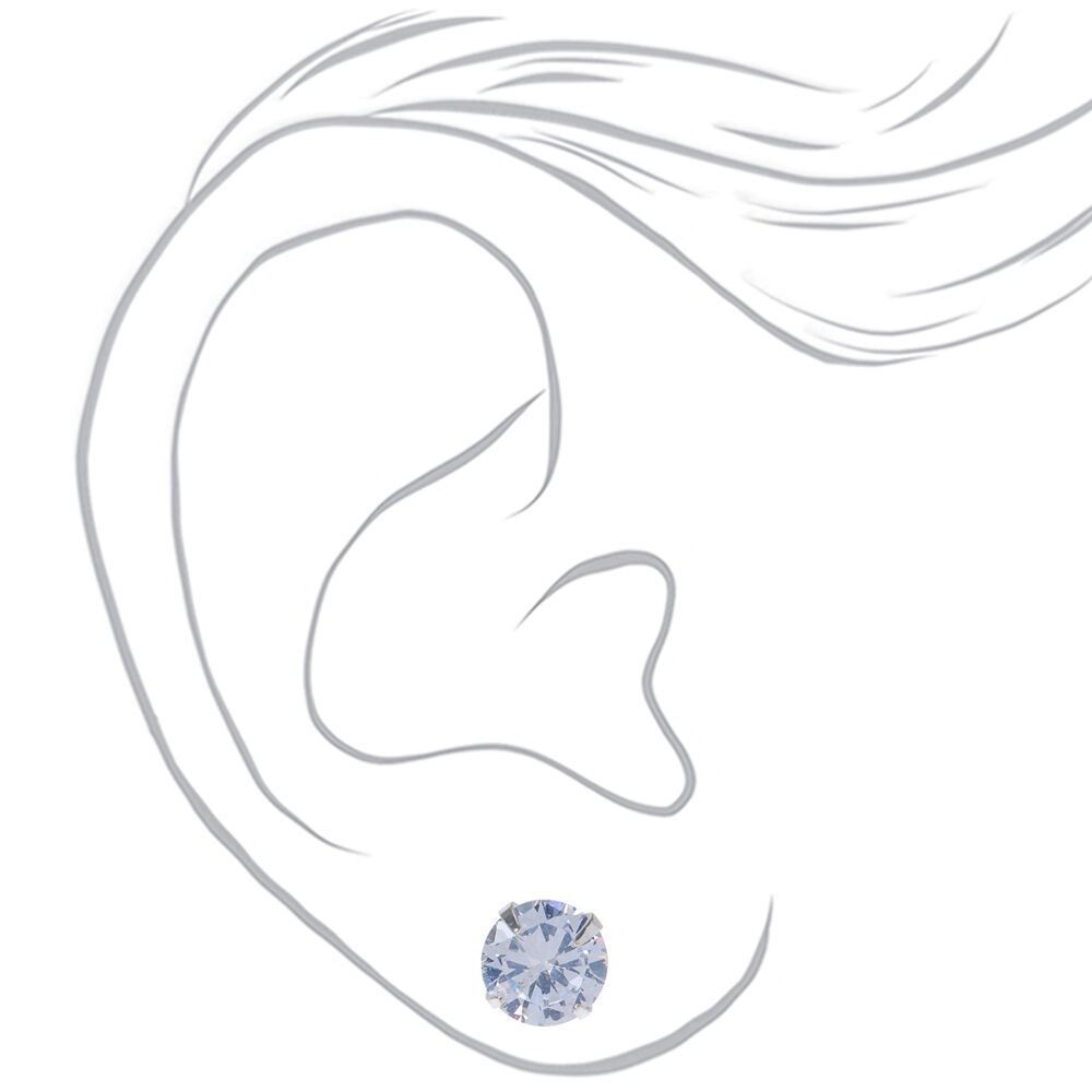 Silver-tone Cubic Zirconia 5mm, 7mm, & 9mm Round Stud Earrings - 3 Pack ,