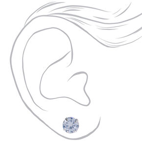 Silver-tone Cubic Zirconia 5mm, 7mm, &amp; 9mm Round Stud Earrings - 3 Pack ,