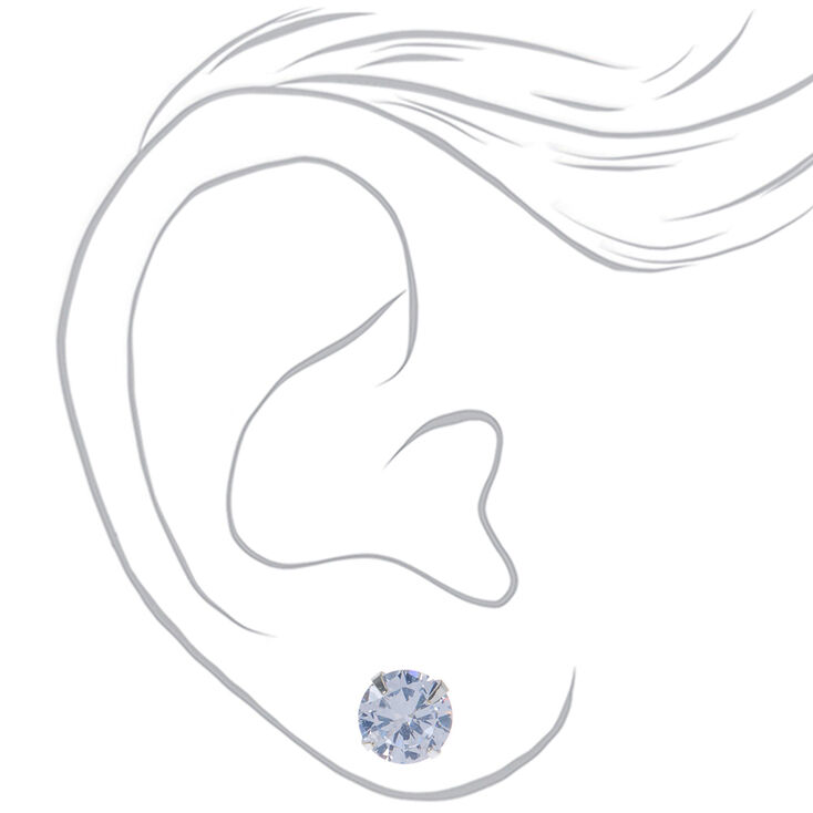 Silver-tone Cubic Zirconia 5mm, 7mm, &amp; 9mm Round Stud Earrings - 3 Pack ,