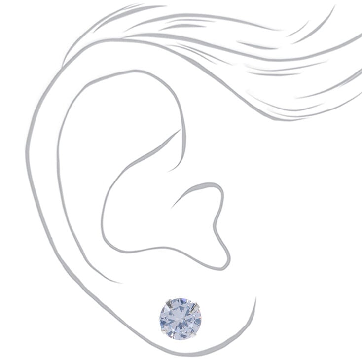 Silver Cubic Zirconia Round Stud Earrings - 5MM, 7MM, 9MM,
