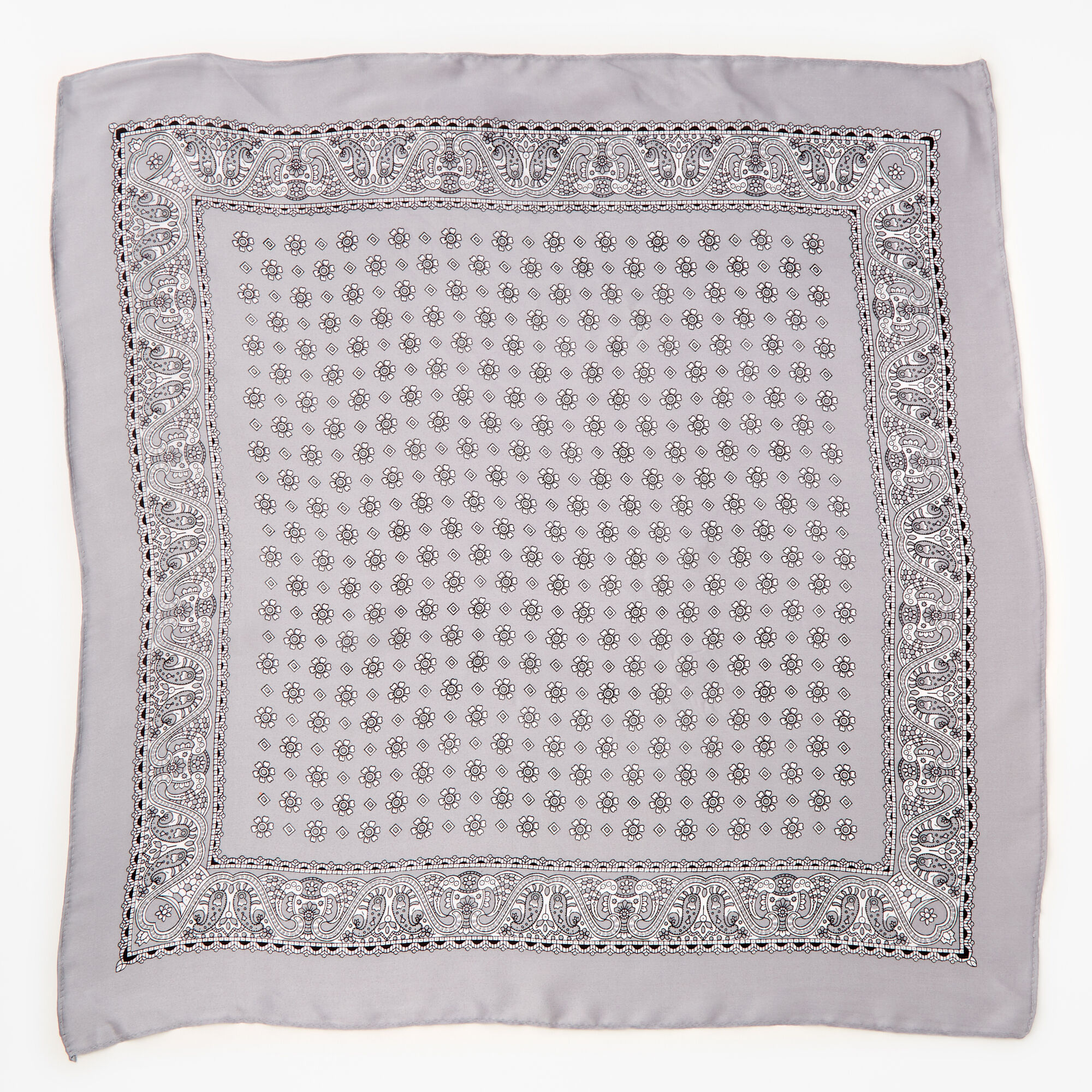 Floral Paisley Silky Bandana Headwrap - Silver,