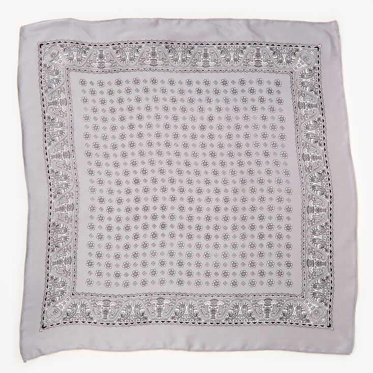 Floral Paisley Silky Bandana Headwrap - Silver,