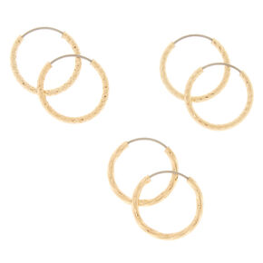 Gold 15MM Textured Hoop Earrings - 3 Pack,