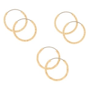 Gold 15MM Textured Hoop Earrings - 3 Pack,