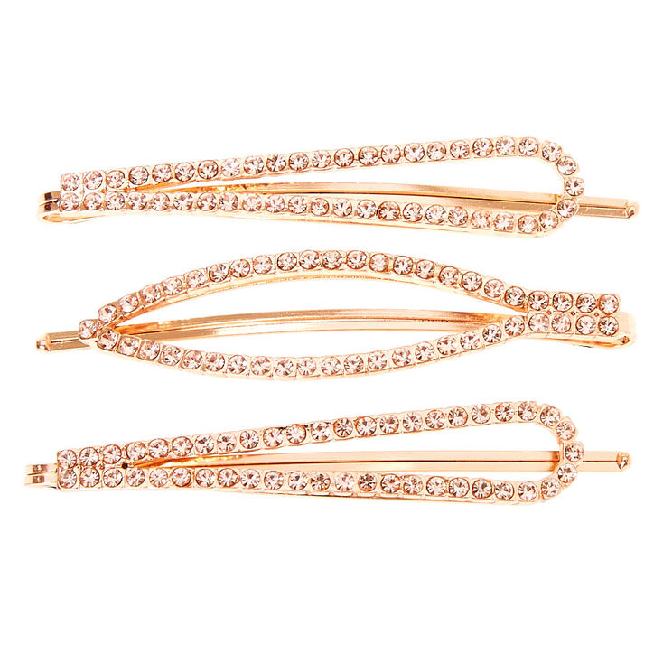 Rose Gold Rhinestone Oval Bobby Pins - 3 Pack,