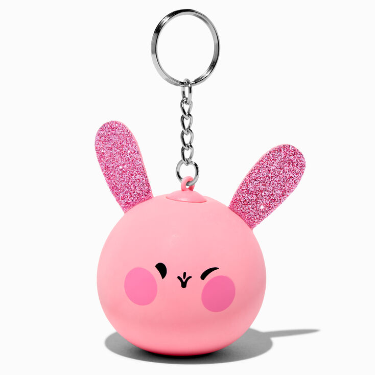 Porte-cl&eacute;s boule anti-stress lapin rose,