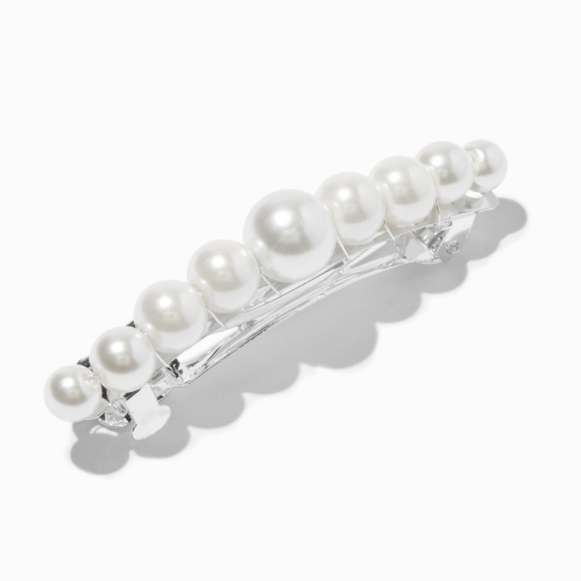 Barrette perle d'imitation blanche,