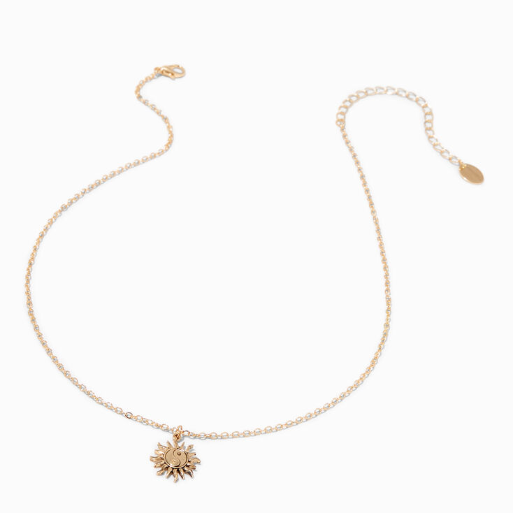 Gold Yin Yang Sunburst Pendant Necklace,