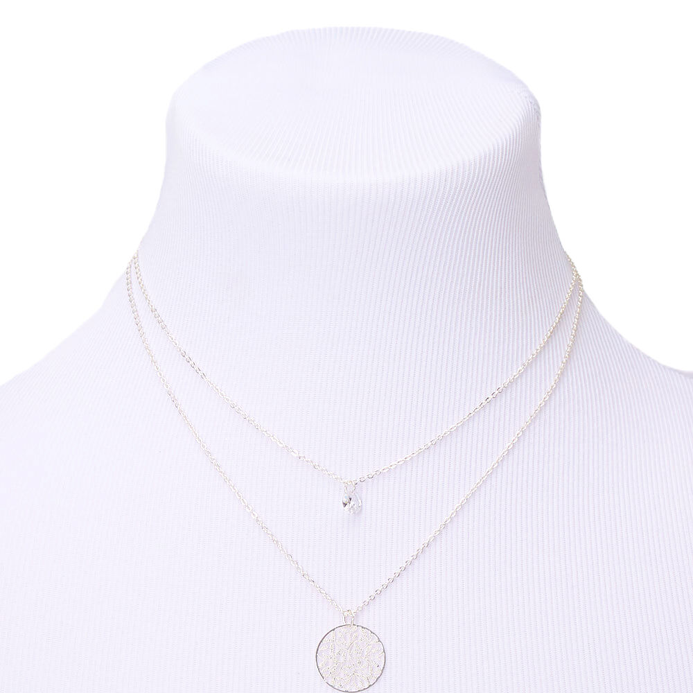 Silver Cubic Zirconia Vine Multi Strand Pendant Necklace,