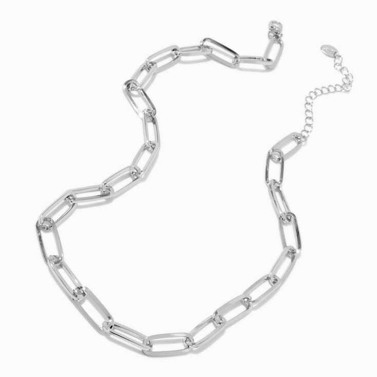 Silver-tone Large Paperclip Short Chain Necklace,