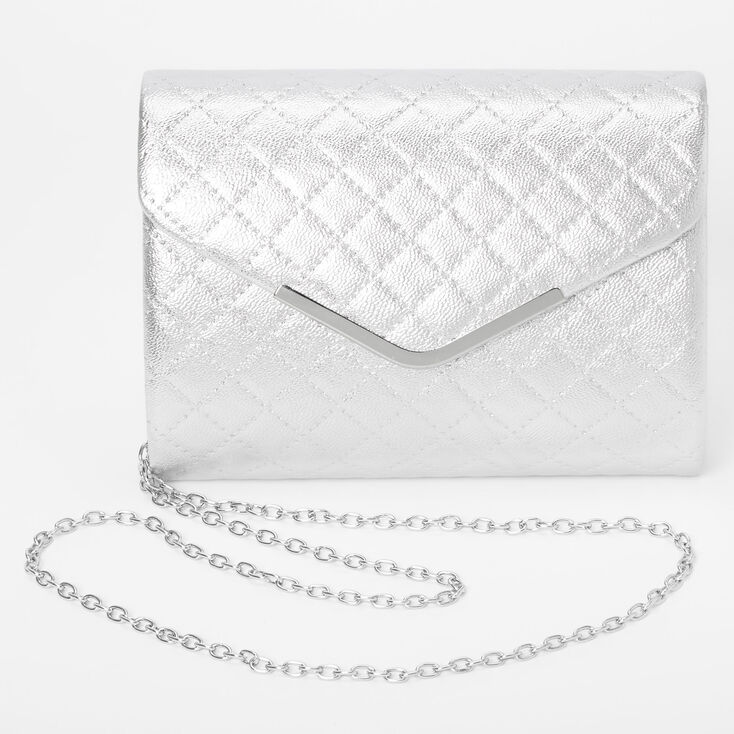 Claire's Pochette enveloppe matelassée métallisée - Couleur argentée