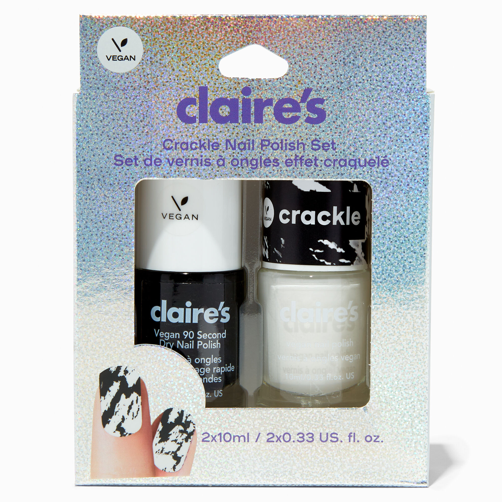 View Claires Black Crackle Vegan Nail Polish Set 2 Pack White information