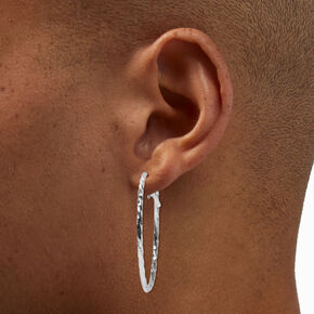 Silver-tone Graduated Textured Hinge Hoop Earrings - 3 Pack,