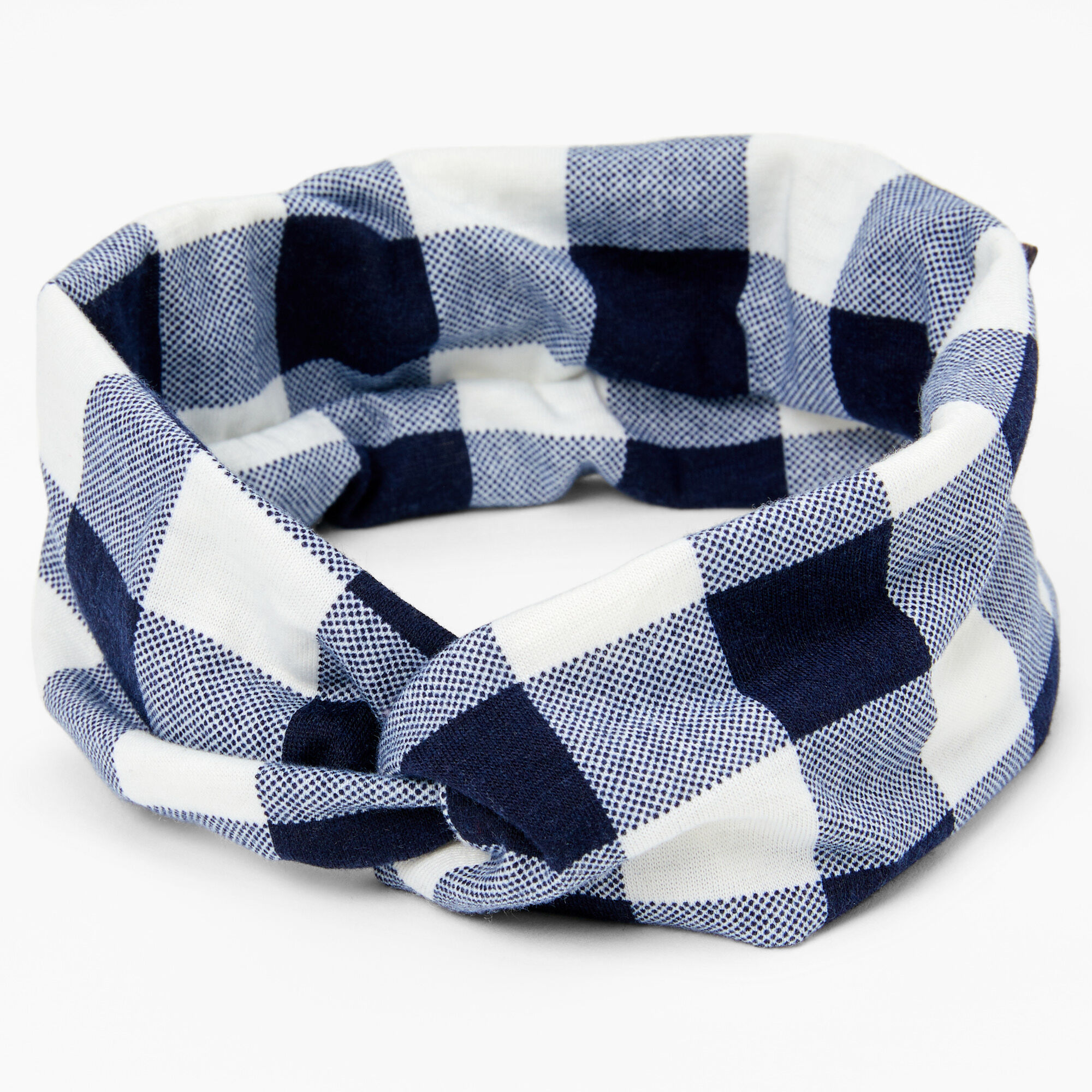 Claire's Bandeau torsadé motif écossais - Bleu et blanc