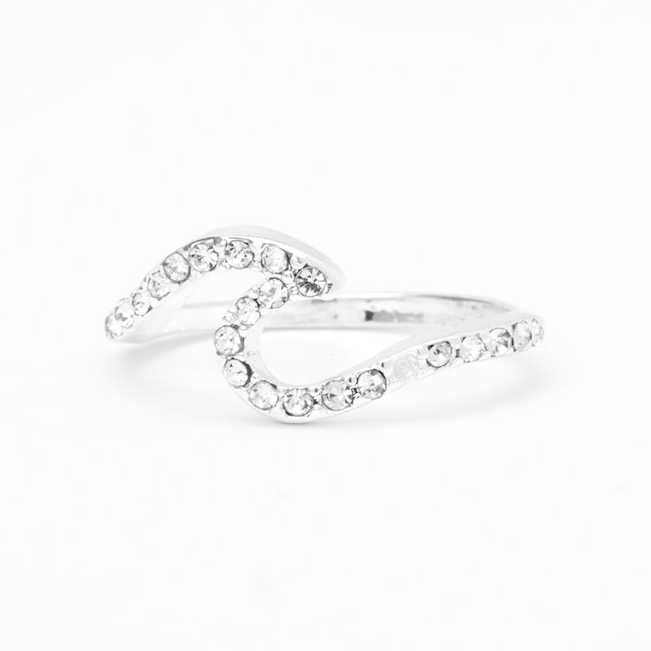 Silver Embellished Wave Ring,