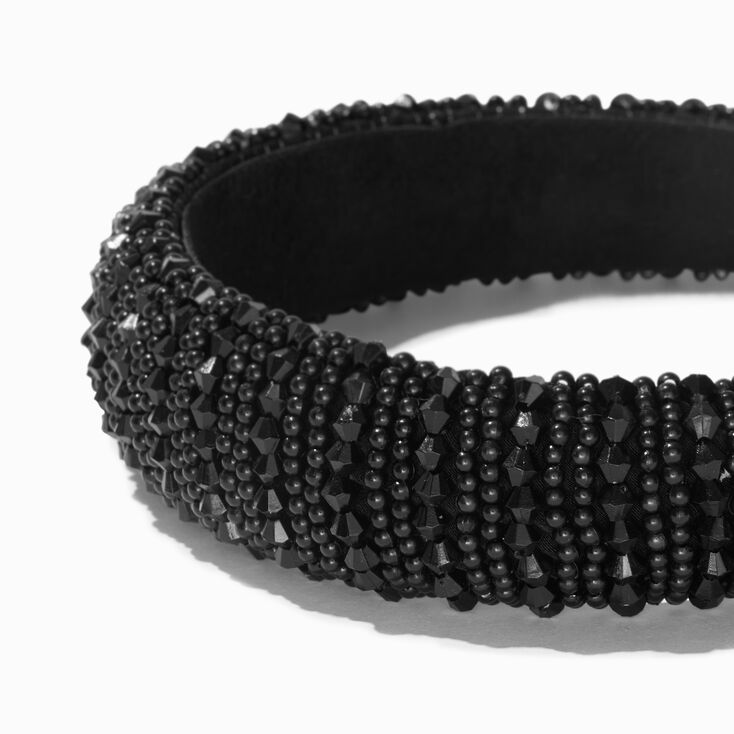 Black Crystal Embellished Puff Headband,