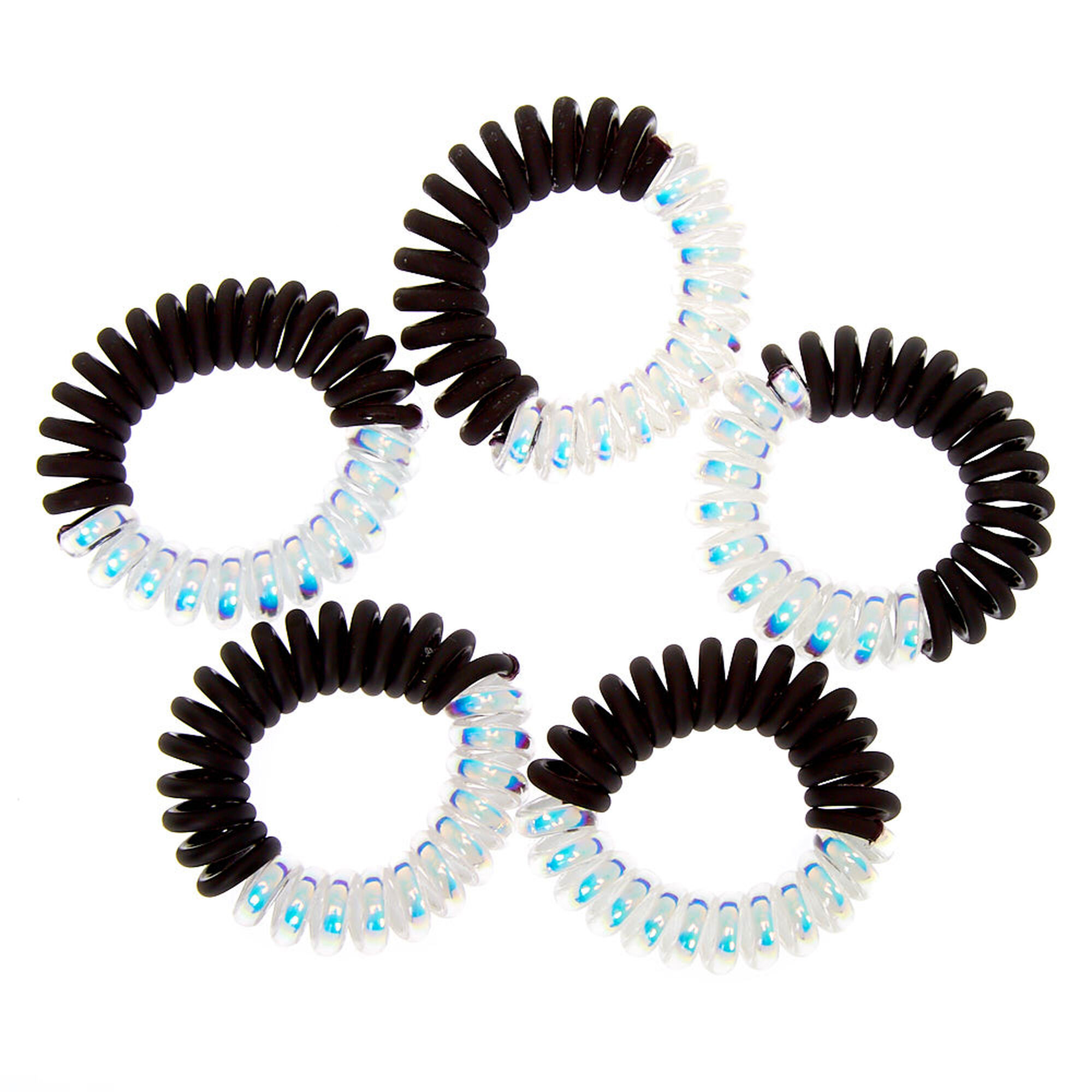 Half Holographic Mini Spiral Hair Ties Black 5 Pack Claire S Us