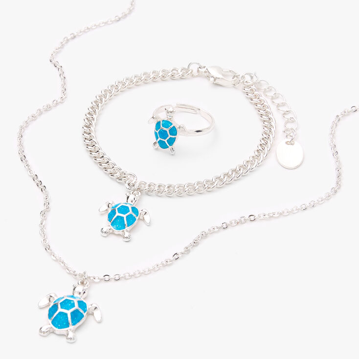 Silver Turtle Jewellery Gift Set - Blue, 3 Pack,