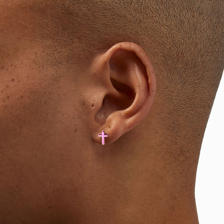 Pink Cross Stud Earrings,