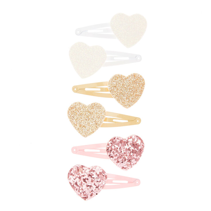 Claire&#39;s Club Glitter Heart Snap Hair Clips - 6 Pack,