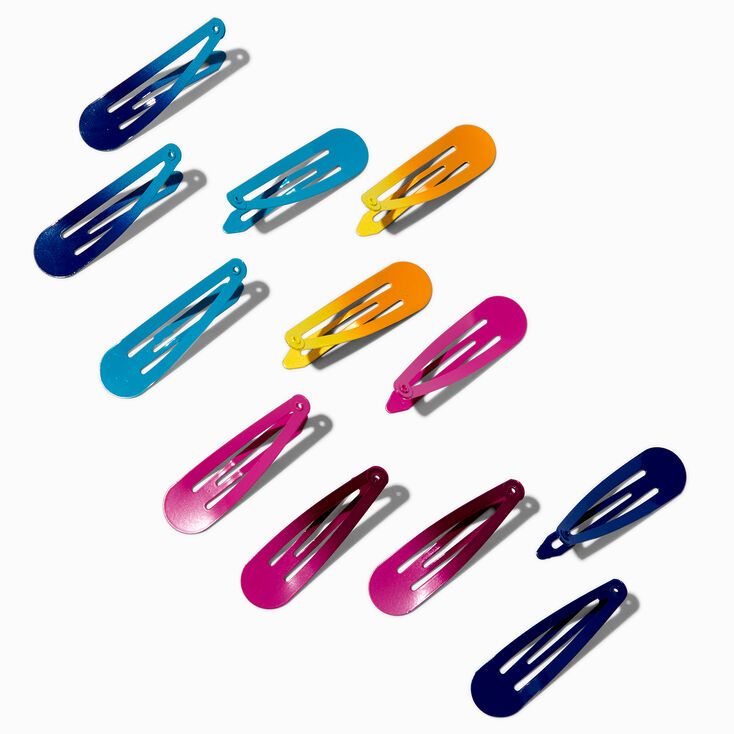 Neon Ombr&eacute; Glitter Snap Hair Clips - 12 Pack,