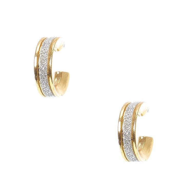 Gold 10mm Silver Glitter Hoop Earrings Claire S Us Gold 10mm Silver Glitter Hoop Earrings