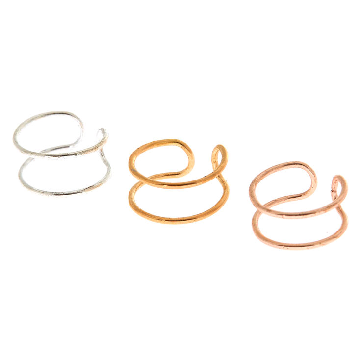Mixed Metal Thin Wire Ear Cuffs - 3 Pack,
