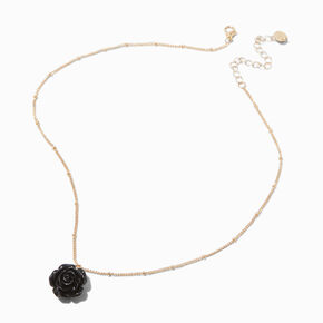 Black Carved Rose Gold-tone Pendant Necklace ,