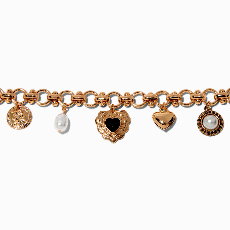 Gold-tone Heart Charm Bracelet ,
