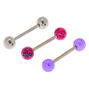 Titanium 14G Neon Splatter Tongue Rings - Purple, 3 Pack,