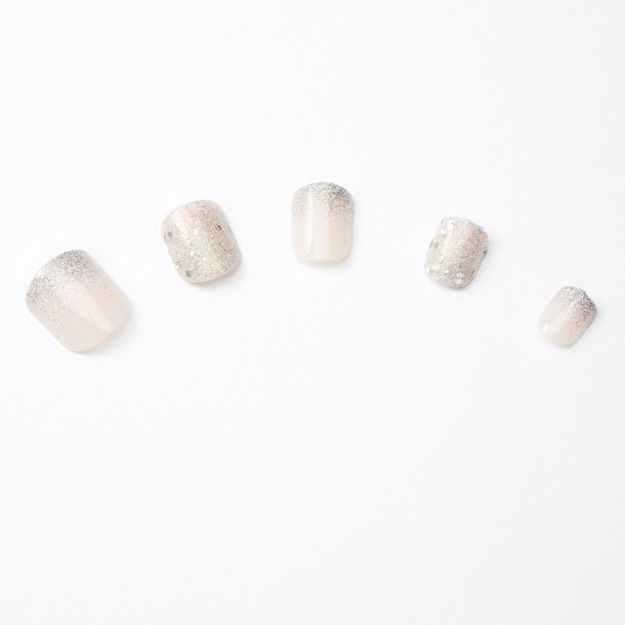 Glitter Gradient French Tip Square Press On Faux Nail Set - White, 24 Pack,