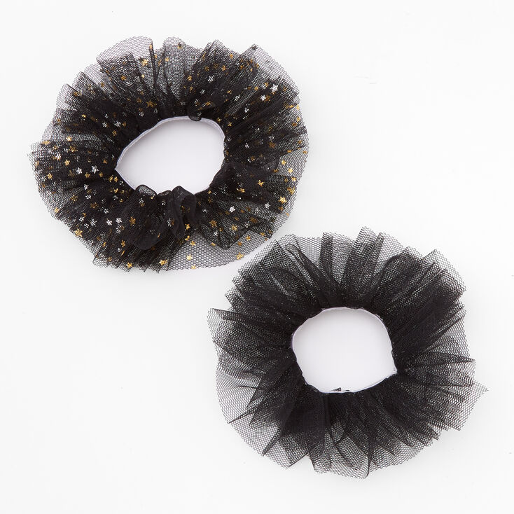 Claire&#39;s Club Small Star Tulle Hair Scrunchies - Black, 2 Pack,