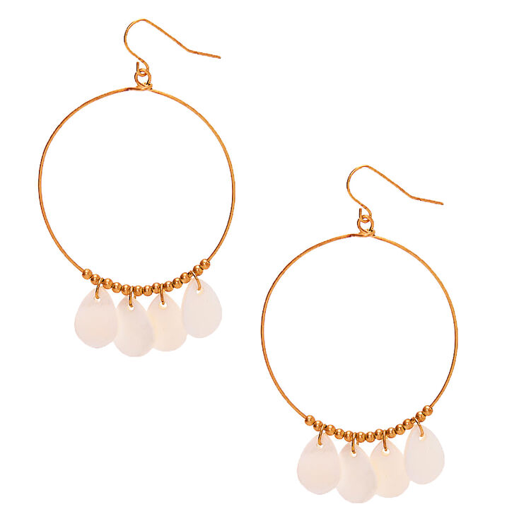 Gold 2&quot; Teardrop Hoop Drop Earrings - White,