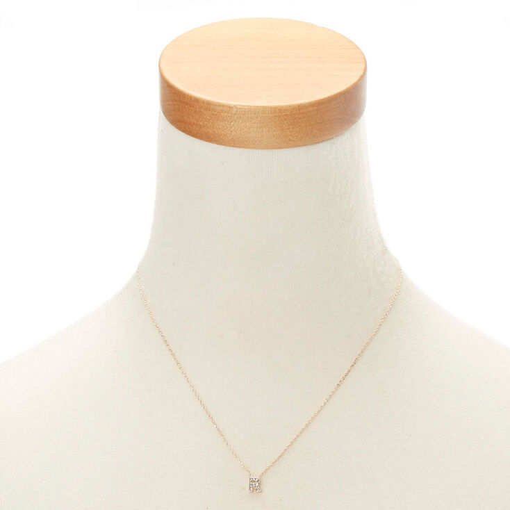 Rose Gold Embellished Initial Pendant Necklace - R,
