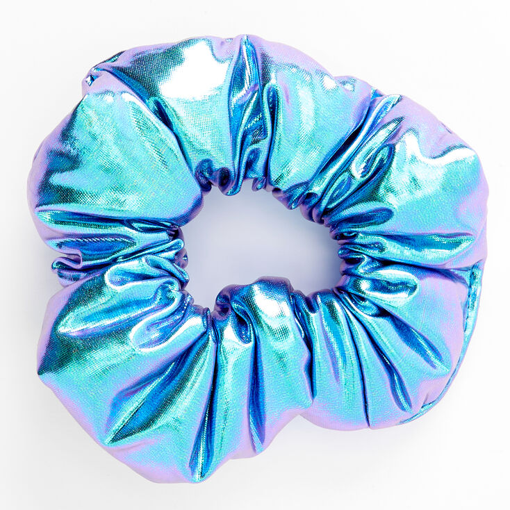 Medium Puffy Metallic Mermaid Hair Scrunchie - Lilac Purple,