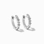 Silver-tone Cubic Zirconia Three-Stone 10mm Huggie Hoop Earrings,
