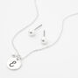 Silver Initial Pearl Jewellery Set - E, 2 Pack,