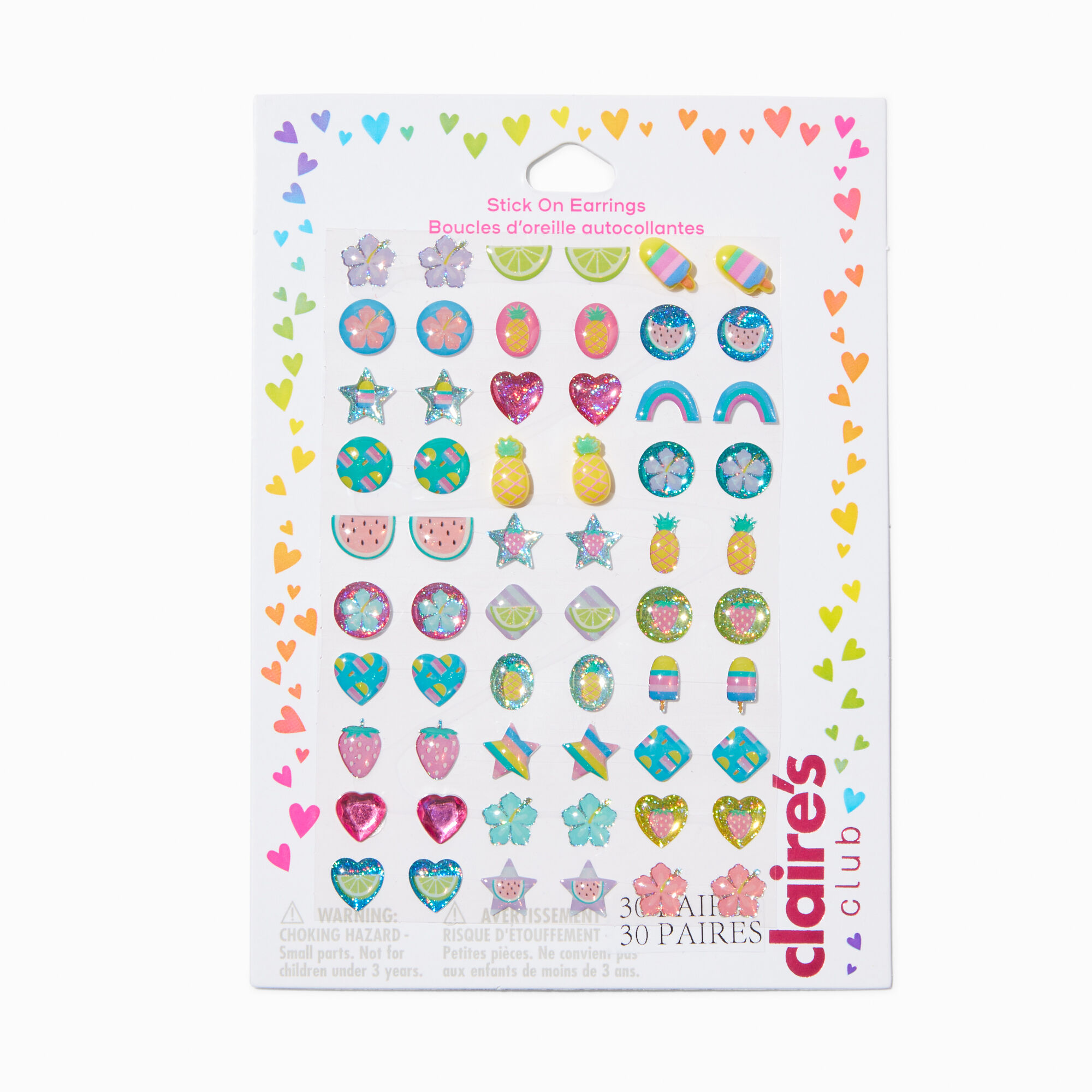 View Claires Club Summer Stick On Earrings 30 Pack information