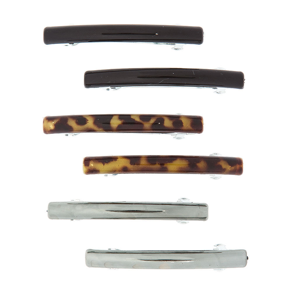 Sleek Tortoiseshell Hair Barrettes - Black, 6 Pack,