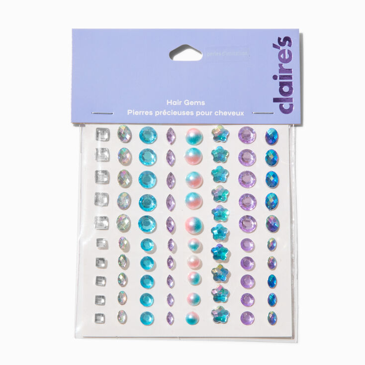Purple &amp; Blue Assorted Crystal Hair Gems - 80 Pack,