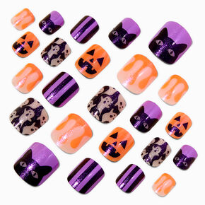 Glow in the Dark Halloween Icons Square Press On Faux Nail Set - 24 Pack,