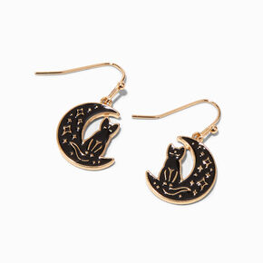 Black Cat Gold Crescent Moon 0.5&quot; Drop Earrings,