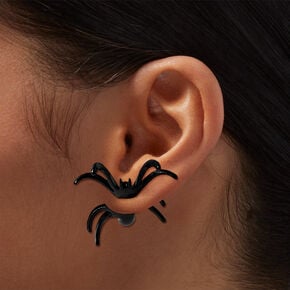 Black Spider Front &amp; Back Stud Earrings,