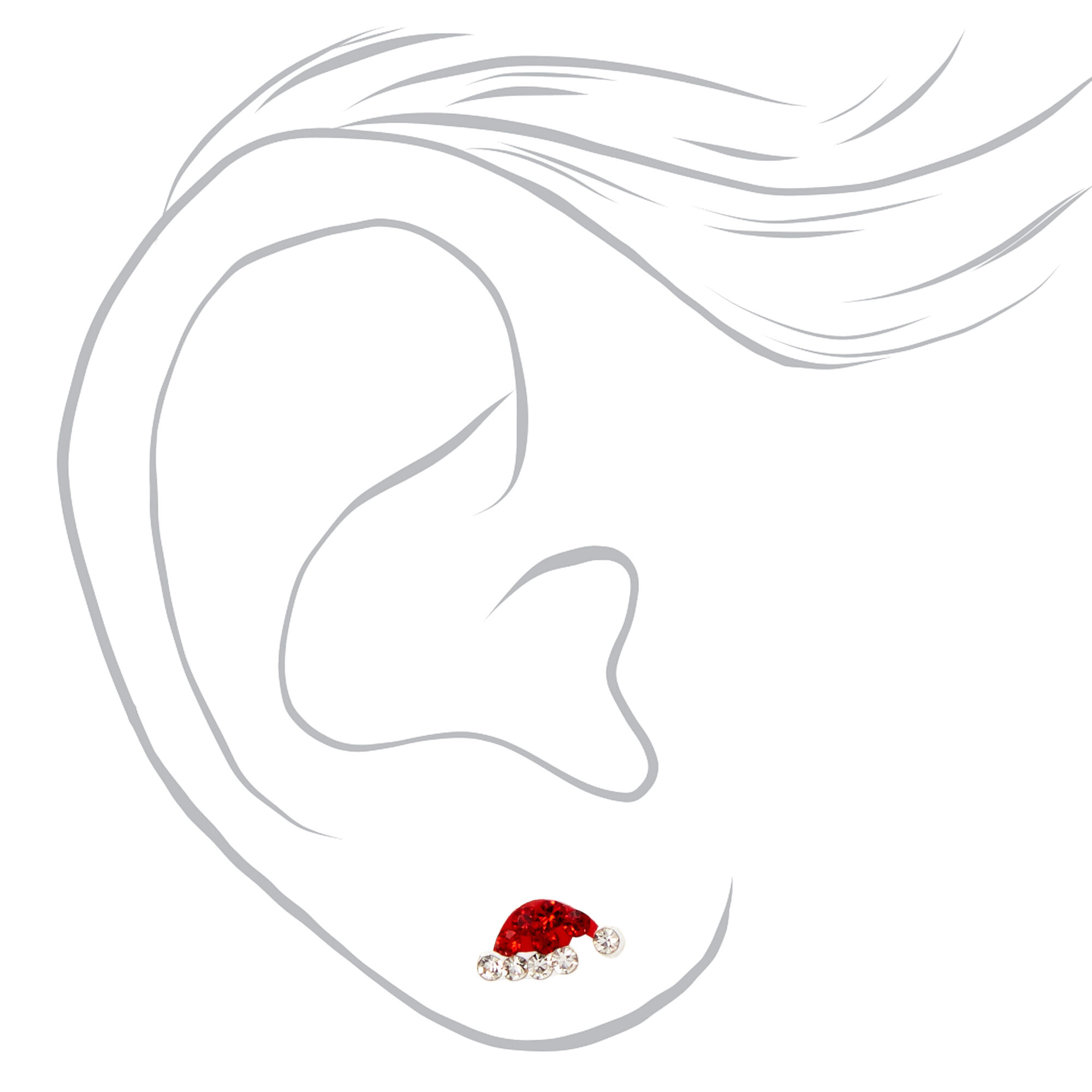 Sterling Silver Crystal Santa Hat Stud Earrings,